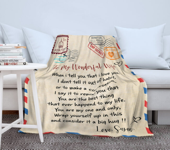 To my wonderful wife blanket, love message to my wife, personalized love gift, custom blanket 1