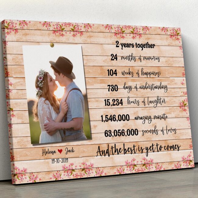 Anniversary canvas art, 2 years anniversary gifts for her, for him, for husband, for wife 1