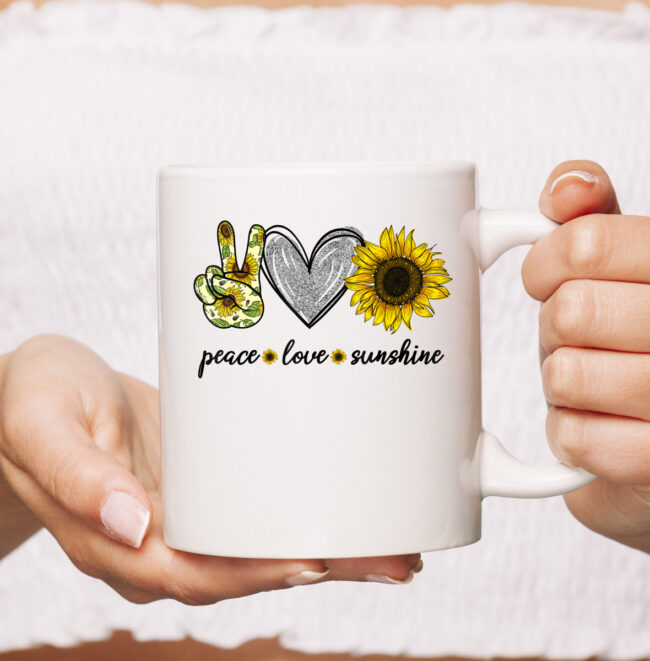Peace Love Sunshine Sunflower Hippie mug 1