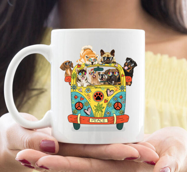 Funny Peace Love Dogs Hippie Van CoffeeMugs Summer Gifts Mug 1