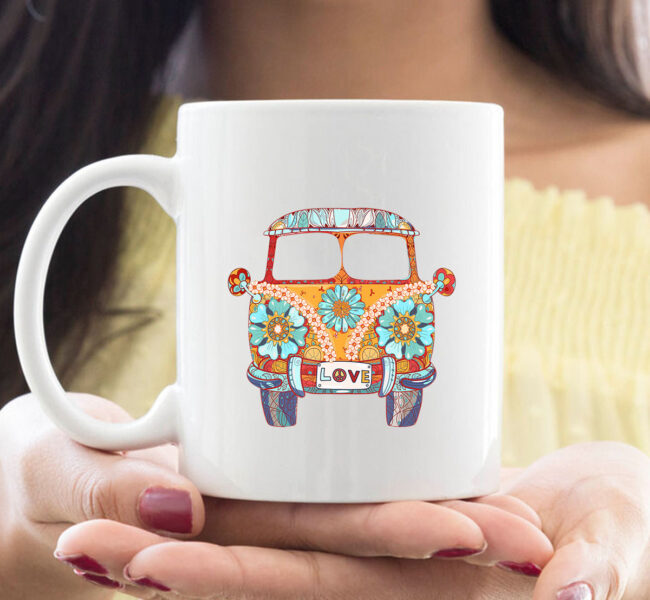 Vintage 1960s Hippie Micro Bus Van Gift Mug 1