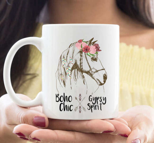 Cute Horse Lover CoffeeMug Boho Hippie Western Equestrian Ladies Mug 1