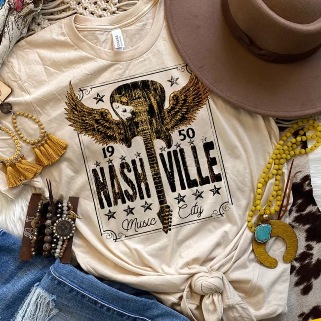 Nashville t-shirt. Music city shirt. Blogger life graphic tee. Trendy Nashville shirt. Tennessee shirt. Boho tee. Guitar graphic shirt. 1