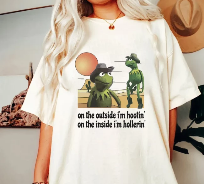 Hootin and Hollerin Shirt, Kermit Hootin and Hollerin On The Outside, Inside I’m Hootin Shirt, Kermit Cowboy Funny Crewneck Shirt 1