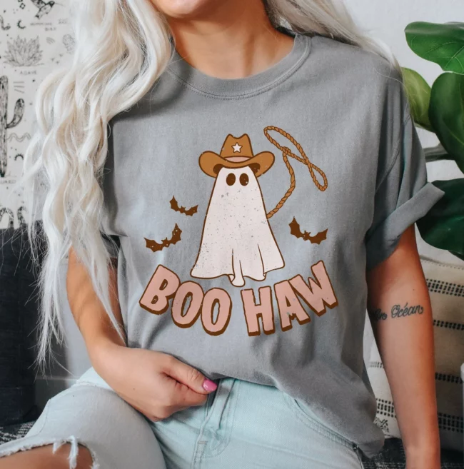 Boo Haw Comfort Colors Western Graphic Tee Retro Halloween Shirt Boo Shirt Cowgirl Shirt Country Shirts Western Shirt Cute Ghost Fall Shirts 1