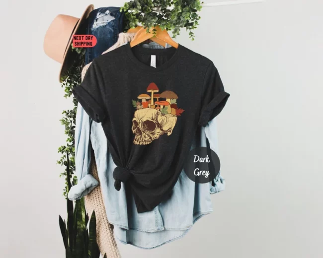 Skeleton Mushroom Shirt, Cottagecore Shirt, Magic Mushroom clothing, Botanical Shirt, Nature Lover Mushroom, Aesthetic Mushroom Shirt 1
